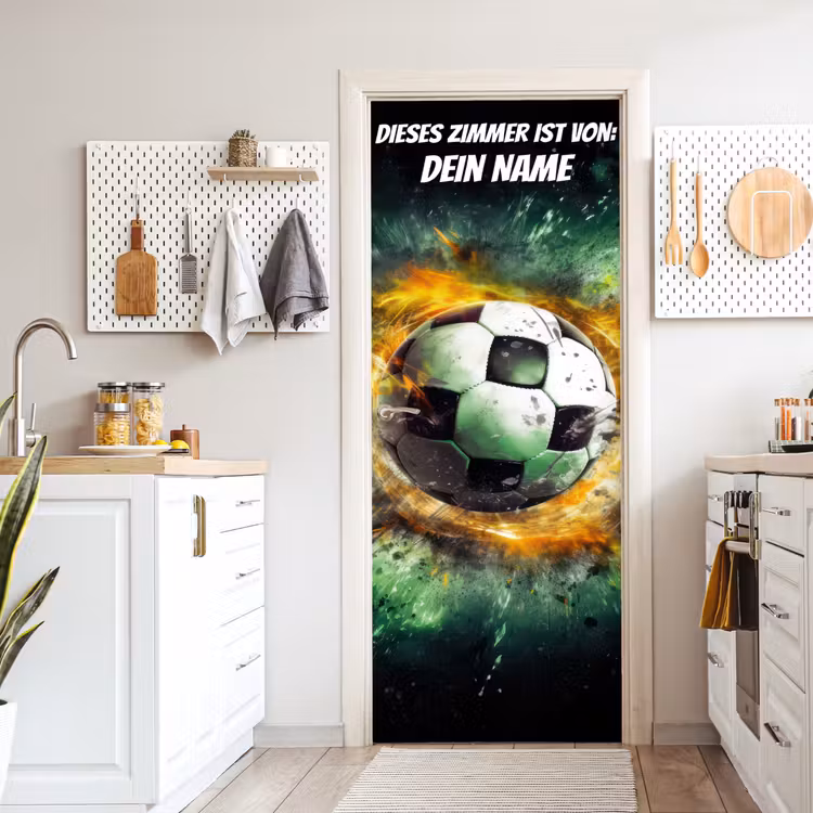 Explodierender Fußball mit Namensfeld. deurposter klein -sfeer5
