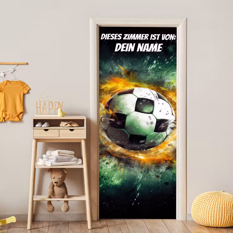 Explodierender Fußball mit Namensfeld. deurposter klein -sfeer4