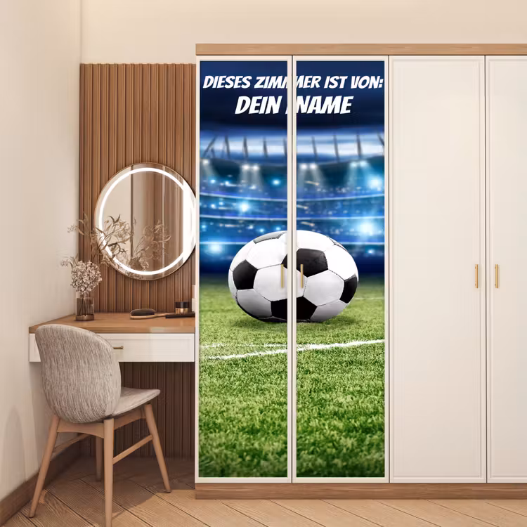 Fußball im Stadion mit Namensfeld. deurposter klein -sfeer3