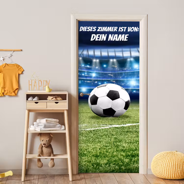 Fußball im Stadion mit Namensfeld. deurposter klein -sfeer4