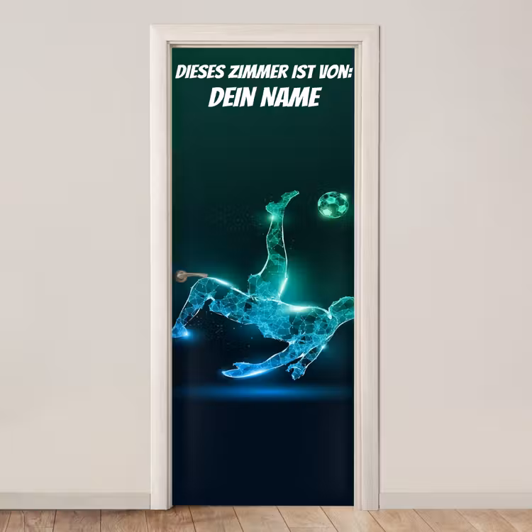 Futuristischer Fußballspieler mit Namensfeld. deurposter klein -3d_beige