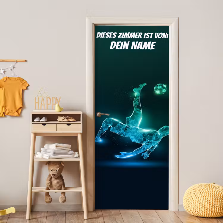 Futuristischer Fußballspieler mit Namensfeld. deurposter klein -sfeer4