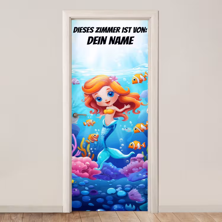 Niedliche Meerjungfrau mit Fischen unter Wasser. deurposter klein -3d_beige