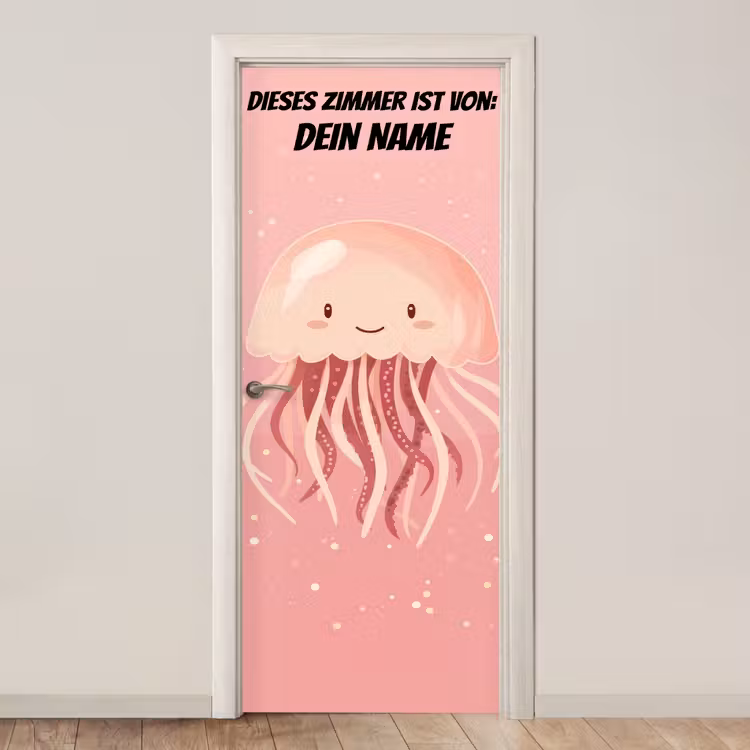 Niedliche Qualle auf rosa Hintergrund. deurposter klein -3d_beige