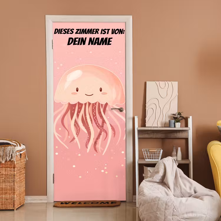 Niedliche Qualle auf rosa Hintergrund. deurposter klein -sfeer1