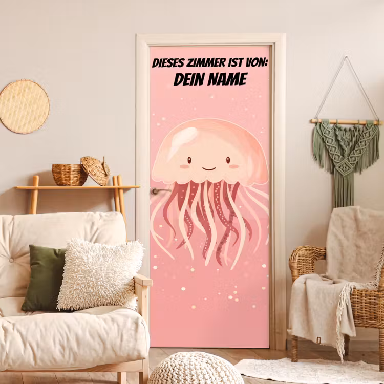 Niedliche Qualle auf rosa Hintergrund. deurposter klein -sfeer2