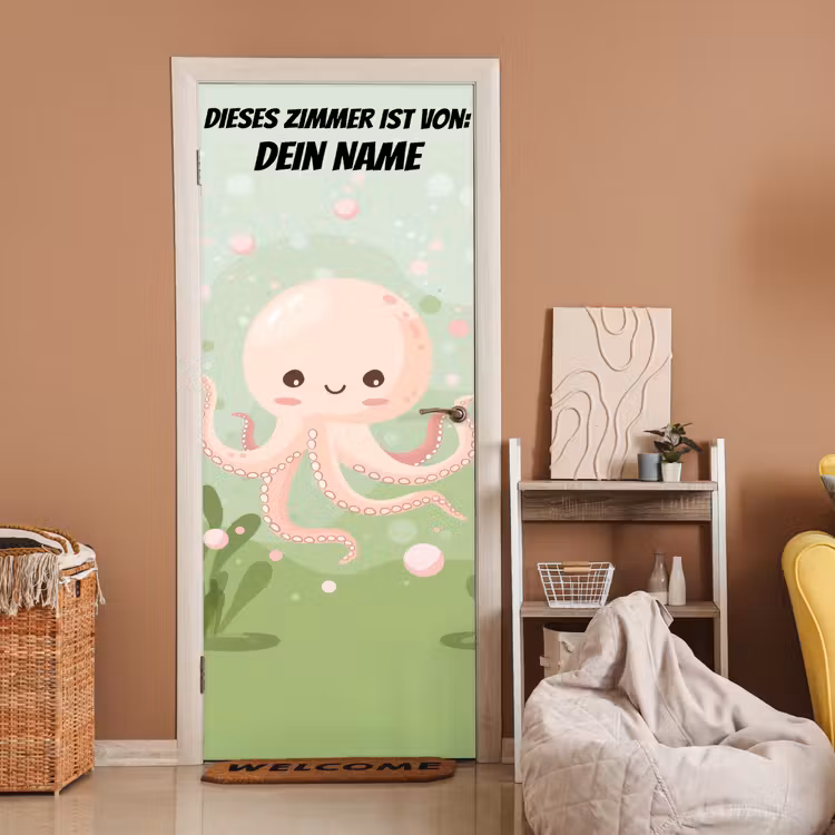 Niedlicher Oktopus auf grünem Hintergrund. deurposter klein -sfeer1