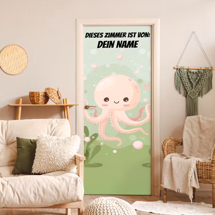 Niedlicher Oktopus auf grünem Hintergrund. deurposter klein -sfeer2