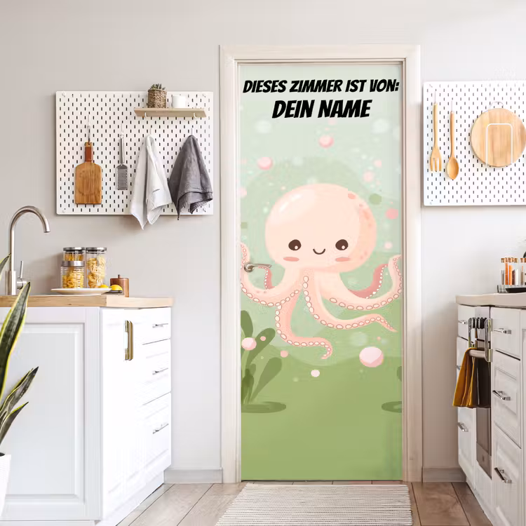 Niedlicher Oktopus auf grünem Hintergrund. deurposter klein -sfeer5
