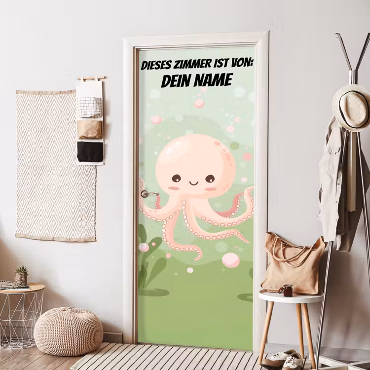 Niedlicher Oktopus auf grünem Hintergrund. deurposter klein -sfeer6