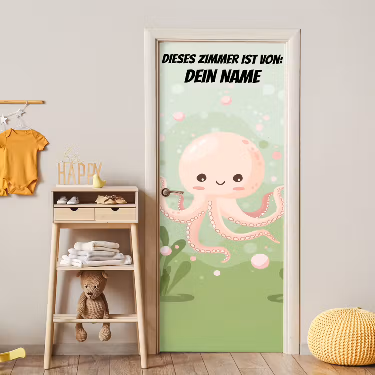 Niedlicher Oktopus auf grünem Hintergrund. deurposter klein -sfeer4