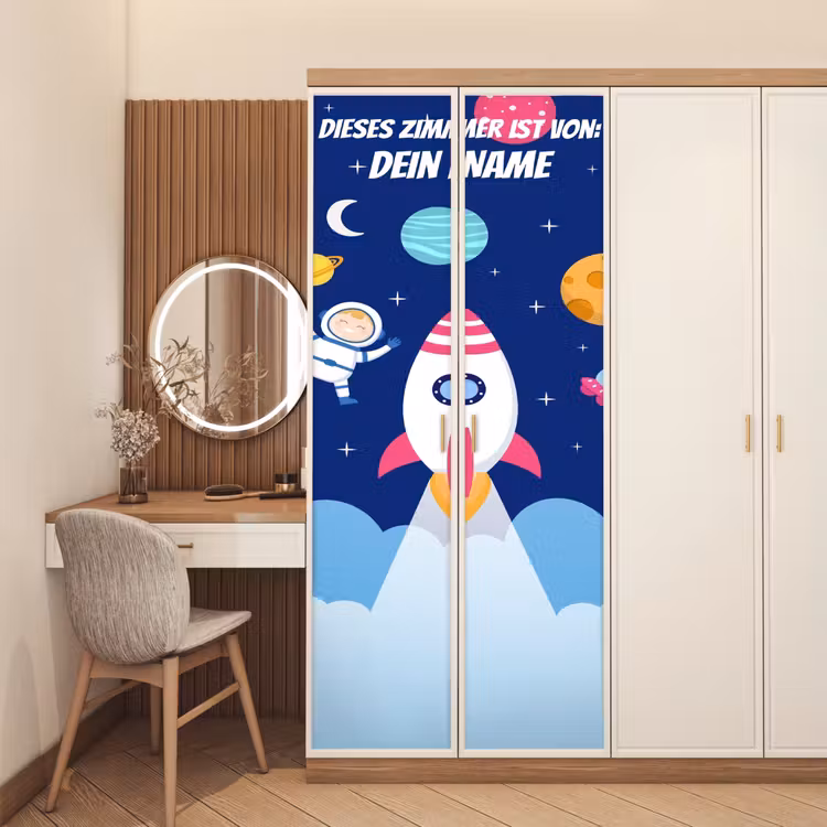 Rakete mit Astronaut im Weltraum. deurposter klein -sfeer3