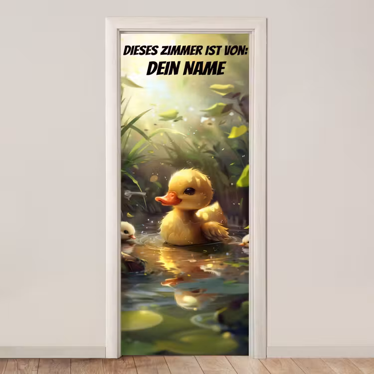Süßes Entenküken im Wasser mit Namensfeld. deurposter klein -3d_beige