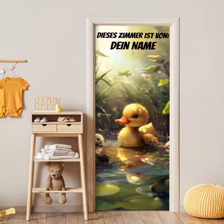 Süßes Entenküken im Wasser mit Namensfeld. deurposter klein -sfeer4