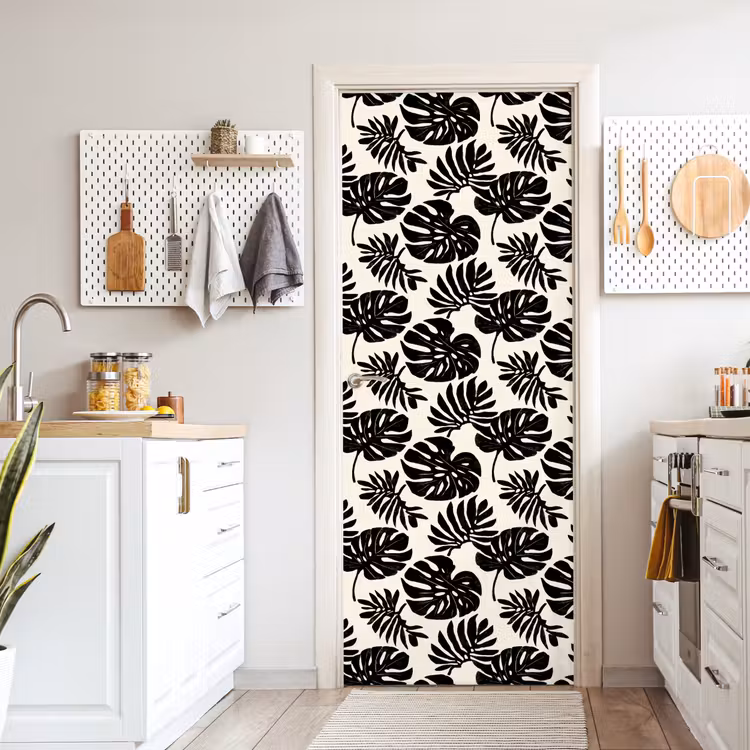 Modern - Monstera - Zwart deurposter klein 289 -sfeer5
