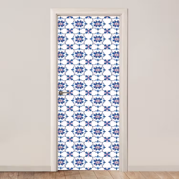 Modern - Patroon - Blauw - Roze deurposter klein 289 -3d_beige