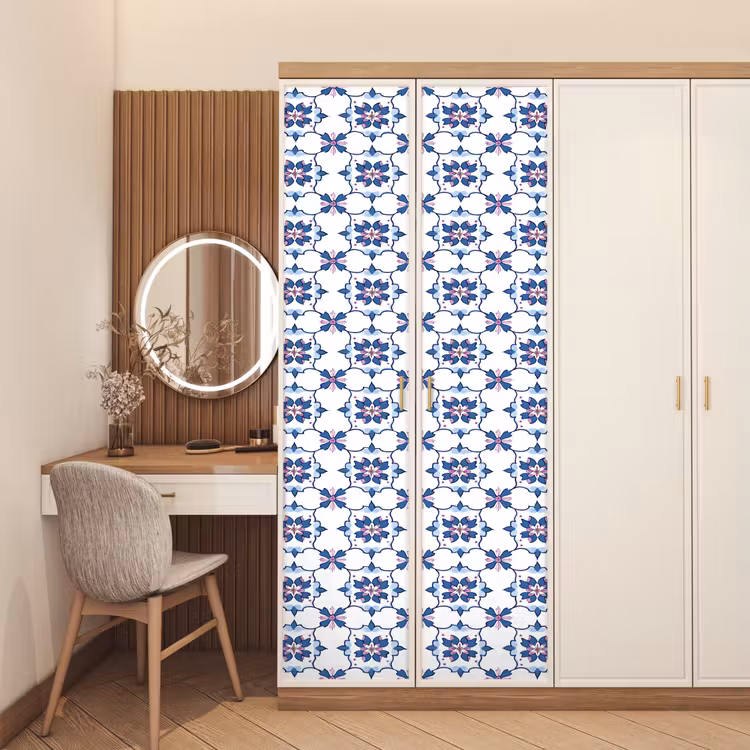 Modern - Patroon - Blauw - Roze deurposter klein 289 -sfeer3