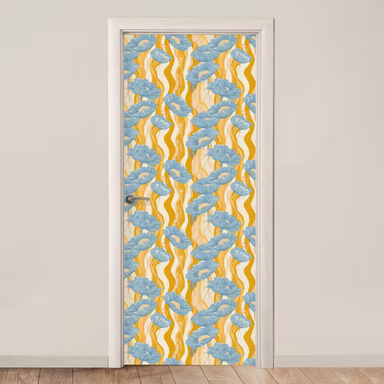 Papavers - Botanisch - Blauw deurposter klein 289 -3d_beige
