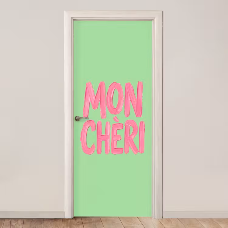 Mon cheri - Groen - Roze deurposter klein -3d_beige