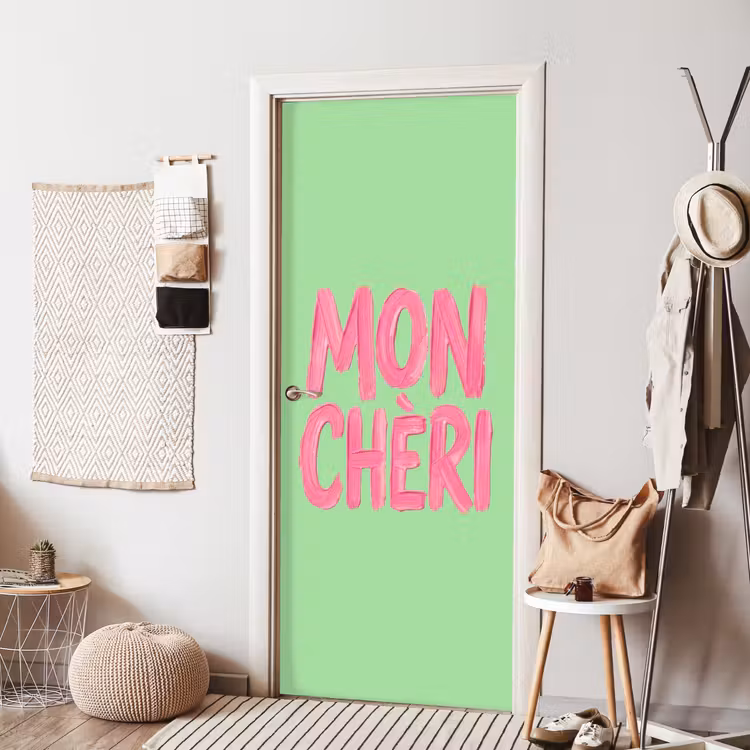Mon cheri - Groen - Roze deurposter klein -sfeer6