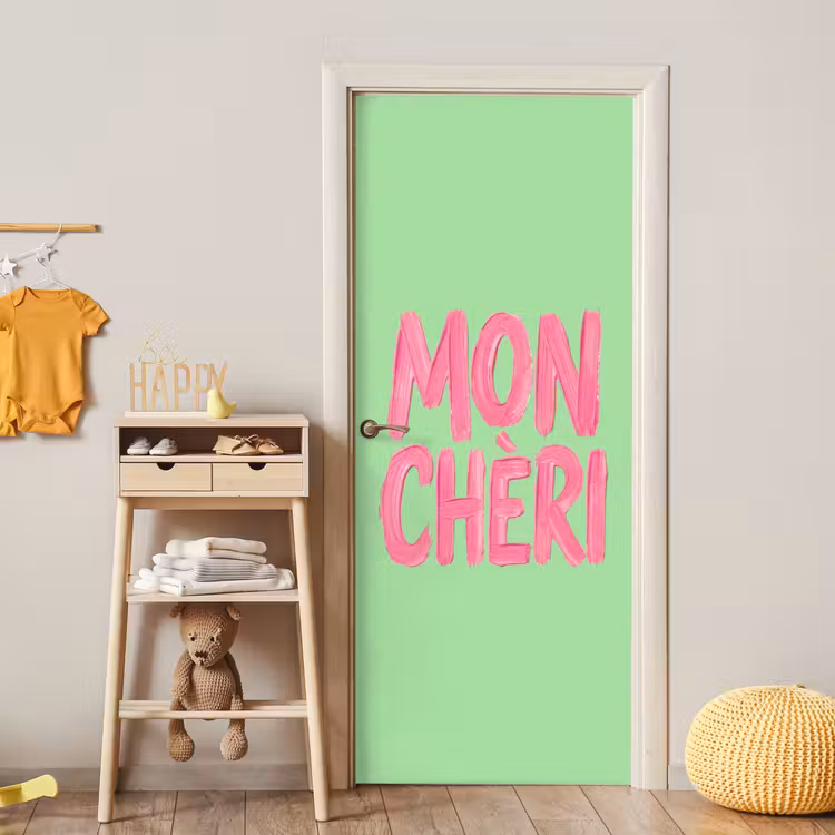 Mon cheri - Groen - Roze deurposter klein -sfeer4