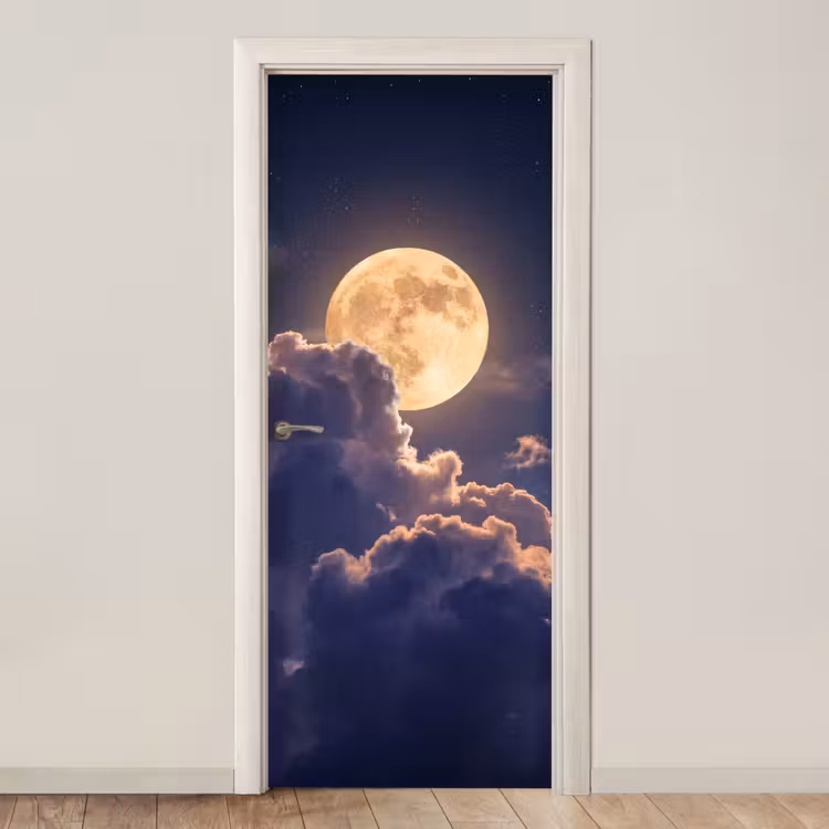 Maan - Wolken - Nacht - Oranje deurposter klein -3d_beige