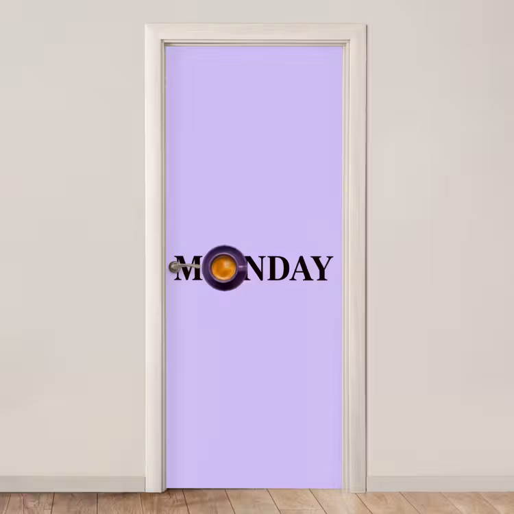 Maandag - Mok - Koffie - Paars deurposter klein -3d_beige