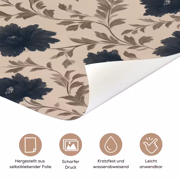 Motief - Bloemen - Zwart - Beige deurposter klein 289 -tcloseup_DE