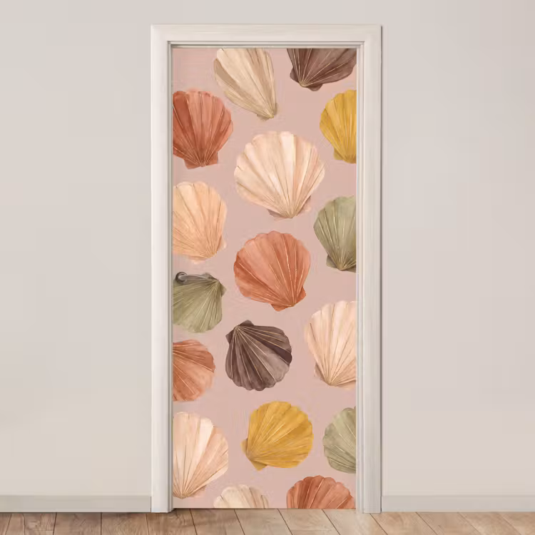 Schelp - Patroon - Zee - Aquarel - Aardetinten deurposter klein -3d_beige