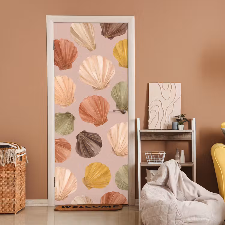 Schelp - Patroon - Zee - Aquarel - Aardetinten deurposter klein -sfeer1
