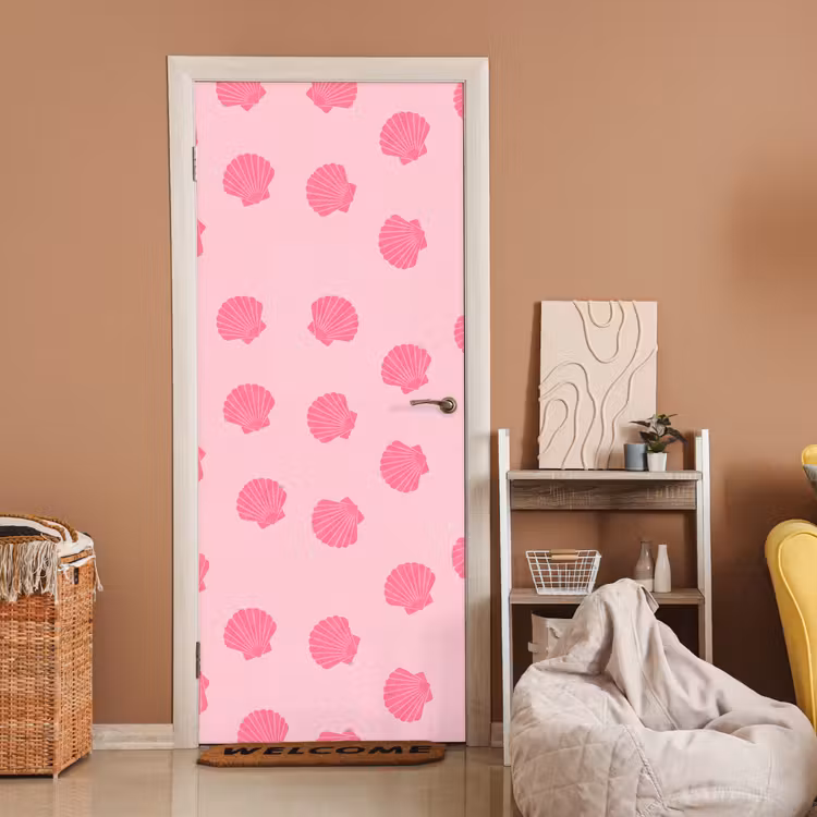 Schelp - Patroon - Zee - Modern - Roze deurposter klein -sfeer1
