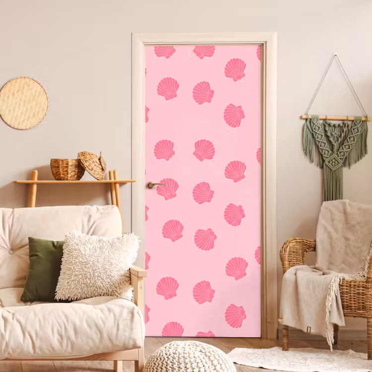 Schelp - Patroon - Zee - Modern - Roze deurposter klein -sfeer2