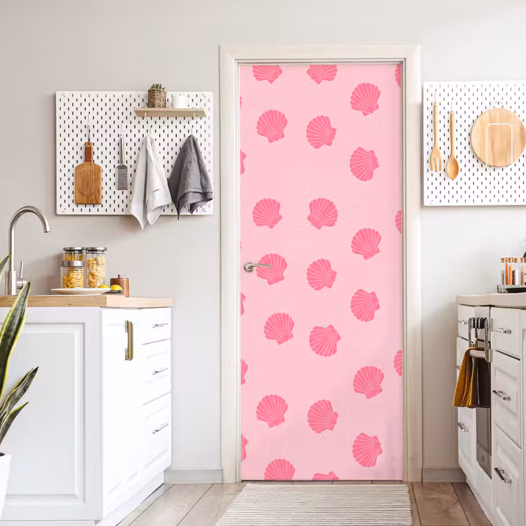 Schelp - Patroon - Zee - Modern - Roze deurposter klein -sfeer5