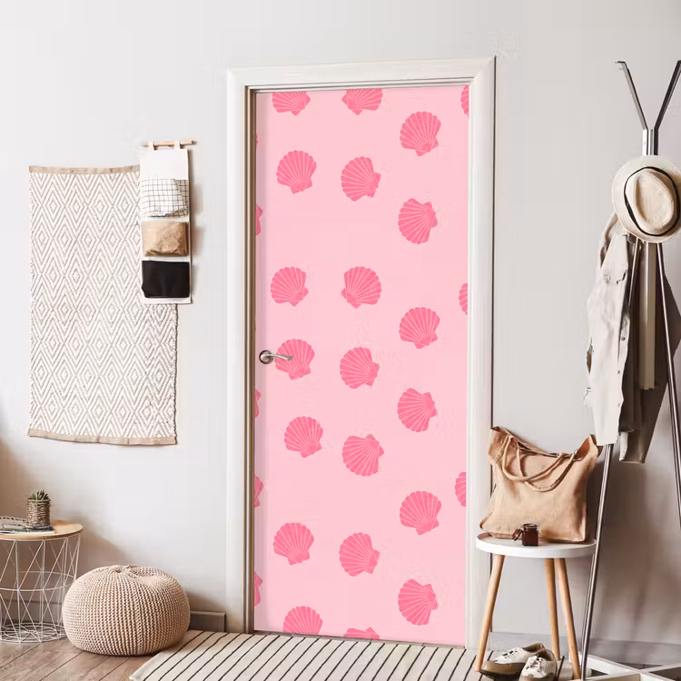 Schelp - Patroon - Zee - Modern - Roze deurposter klein -sfeer6