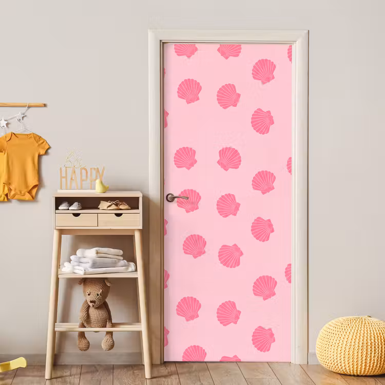 Schelp - Patroon - Zee - Modern - Roze deurposter klein -sfeer4