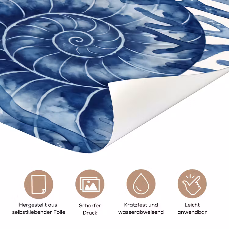 Schelp - Spiraal - Zeeleven - Aquarel - Blauw deurposter klein -tcloseup_DE