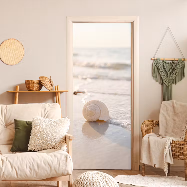 Zeeschelp - Strand - Zee - Natuur - Beige deurposter klein -sfeer2