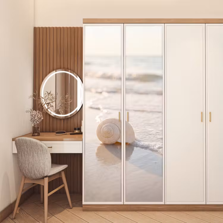 Zeeschelp - Strand - Zee - Natuur - Beige deurposter klein -sfeer3