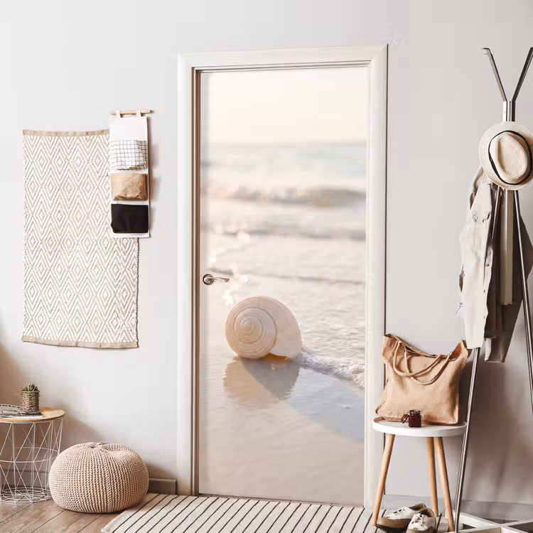 Zeeschelp - Strand - Zee - Natuur - Beige deurposter klein -sfeer6