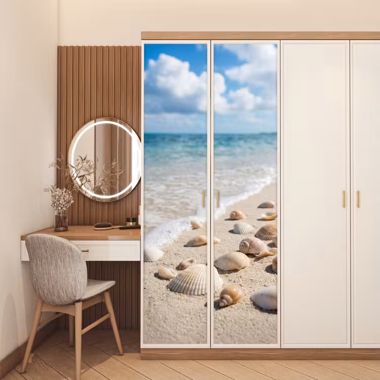 Schelpen - Strand - Natuur - Beige deurposter klein -sfeer3