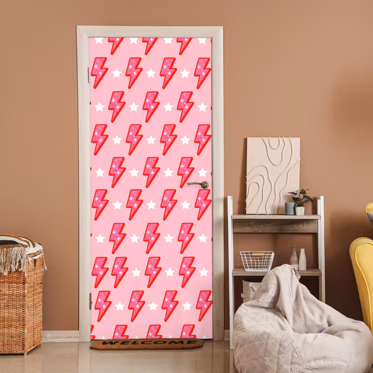Patroon - Bliksem - Ster - Glitter - Roze deurposter klein -sfeer1