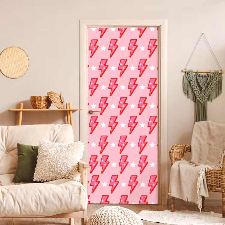 Patroon - Bliksem - Ster - Glitter - Roze deurposter klein -sfeer2