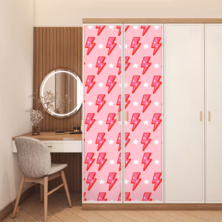 Patroon - Bliksem - Ster - Glitter - Roze deurposter klein -sfeer3