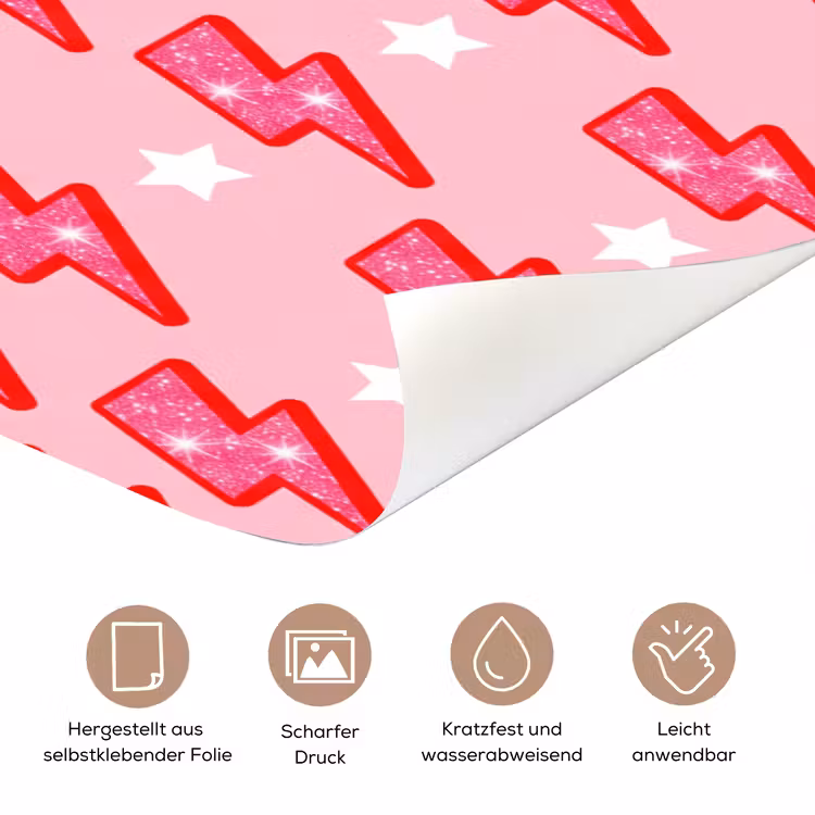 Patroon - Bliksem - Ster - Glitter - Roze deurposter klein -tcloseup_DE