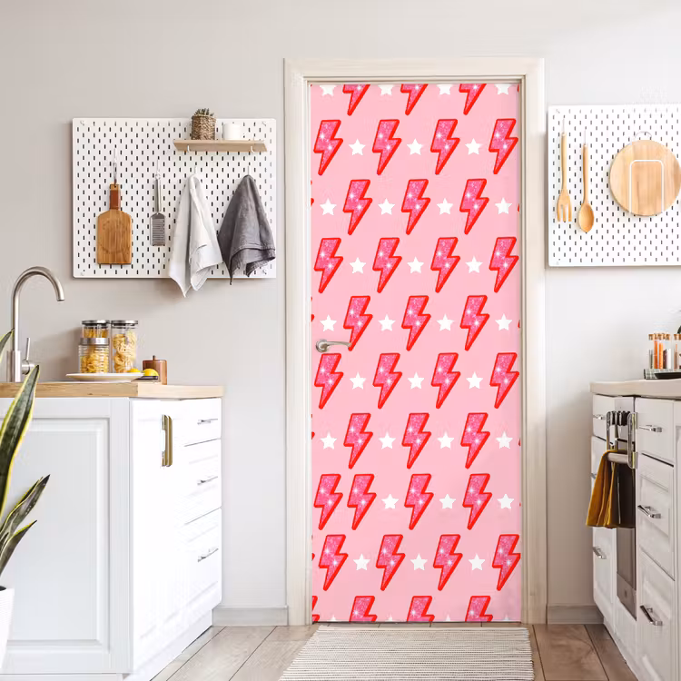 Patroon - Bliksem - Ster - Glitter - Roze deurposter klein -sfeer5