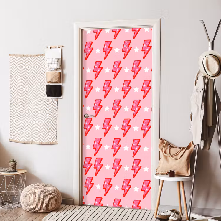 Patroon - Bliksem - Ster - Glitter - Roze deurposter klein -sfeer6