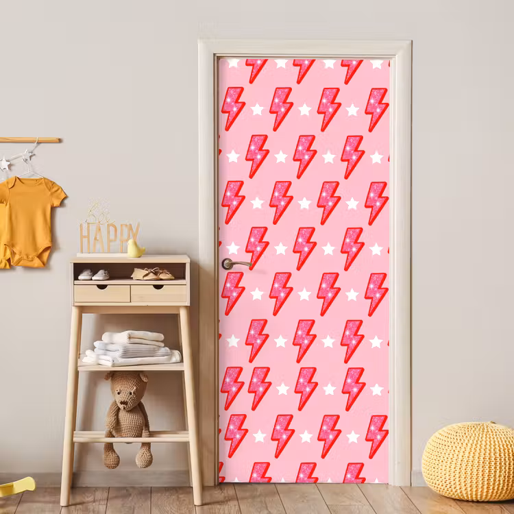 Patroon - Bliksem - Ster - Glitter - Roze deurposter klein -sfeer4