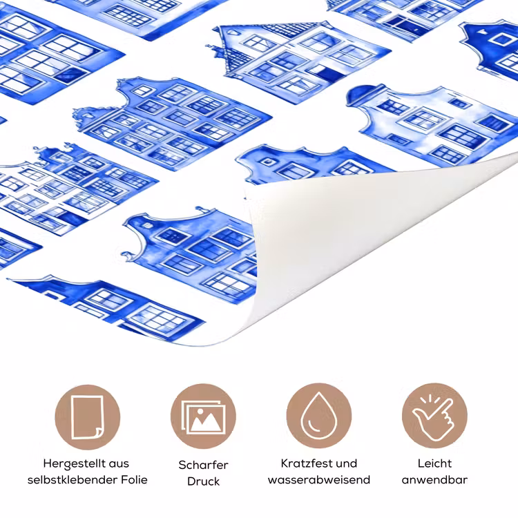 Patroon - Huizen - Blauw deurposter klein 289 -tcloseup_DE