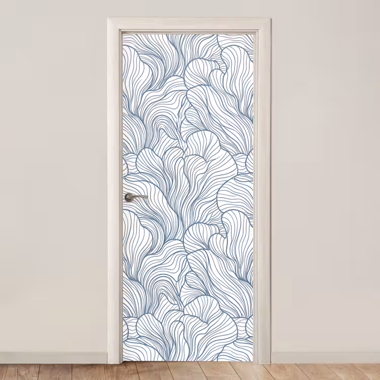 Patroon - Lijnen - Organisch - Abstract - Blauw deurposter klein -3d_beige