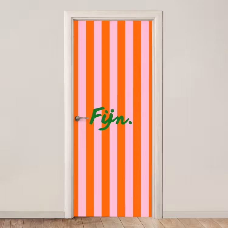 Patroon - Oranje - Fijn - Strepen deurposter klein -3d_beige